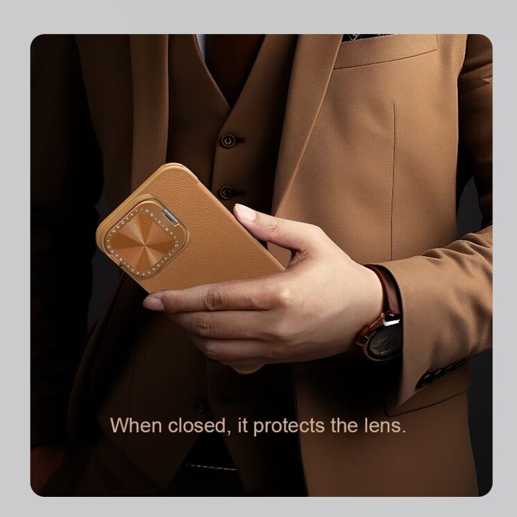 Чехол-книжка NILLKIN Qin Prop Leather Case для Apple iPhone 16 - Brown: фото 9 из 17
