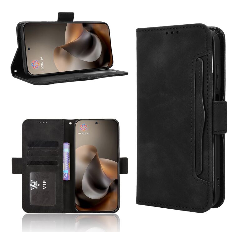 Чехол-книжка с карманами Deexe Wallet Stand для Motorola Moto G77 - Black: фото 7 из 14