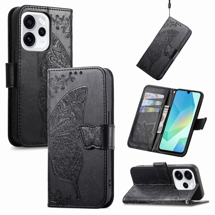 Чехол-книжка с рисунком UniCase Butterfly Pattern для OPPO Reno 15 F/FS - Black: фото 5 из 8