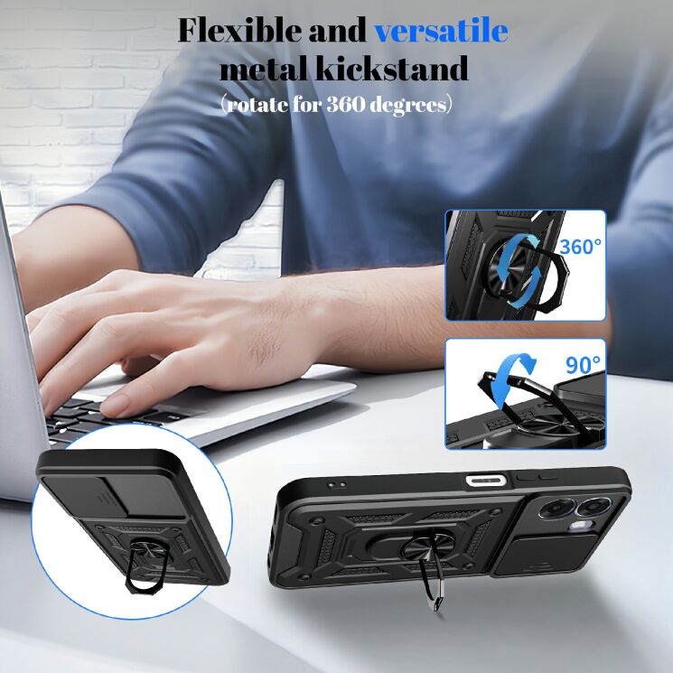 Чохол із захистом камери Deexe Armor Shield для OPPO A6x - Black: фото 3 з 9