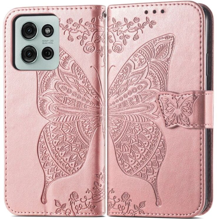 Чехол UniCase Butterfly Pattern для Motorola Moto G75 - Rose Gold: фото 1 из 10