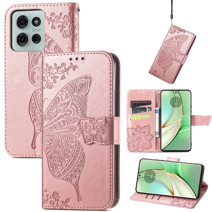 Чехол UniCase Butterfly Pattern для Motorola Moto G75 - Rose Gold: фото 4 из 10