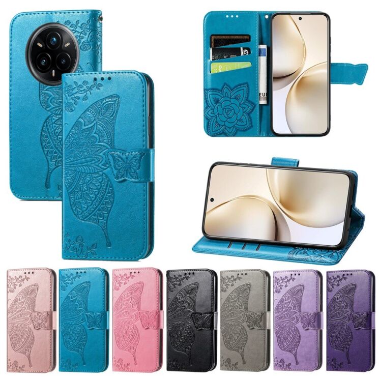 Чехол UniCase Butterfly Pattern для Realme 14 Pro Plus - Blue: фото 5 из 9