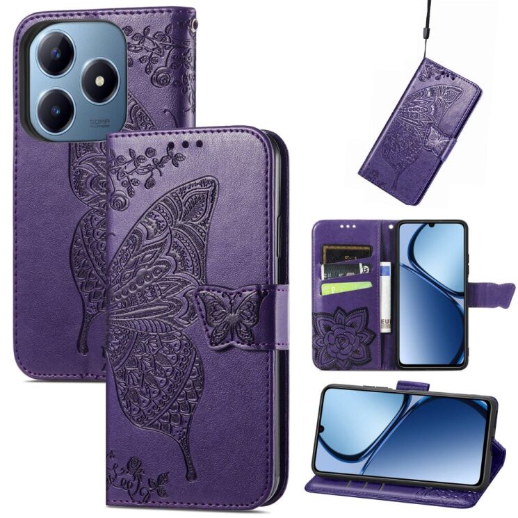 Чехол UniCase Butterfly Pattern для Realme C63 / C61 / Note 60x - Dark Purple: фото 4 из 9