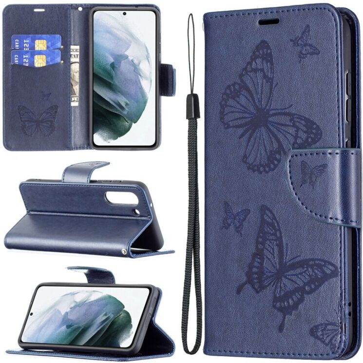 Чехол UniCase Butterfly Pattern для Samsung Galaxy S21 FE (G990) - Dark Blue: фото 1 из 10