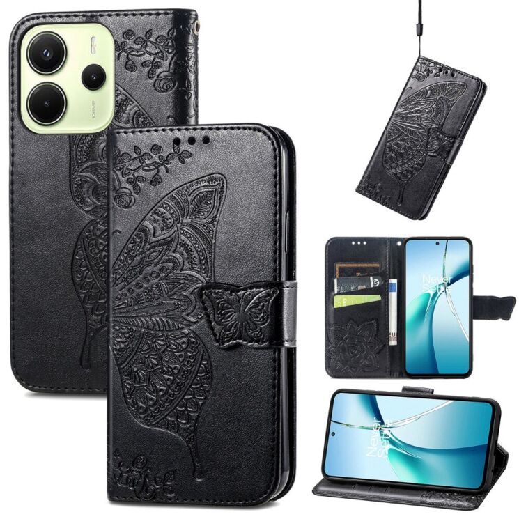 Чехол UniCase Butterfly Pattern для Xiaomi Redmi Note 14 4G - Black: фото 1 из 11