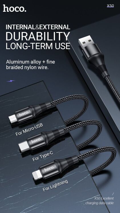 Дата-кабель Hoco X50 Excellent MicroUSB (2.4A, 1m) - Black: фото 9 из 10