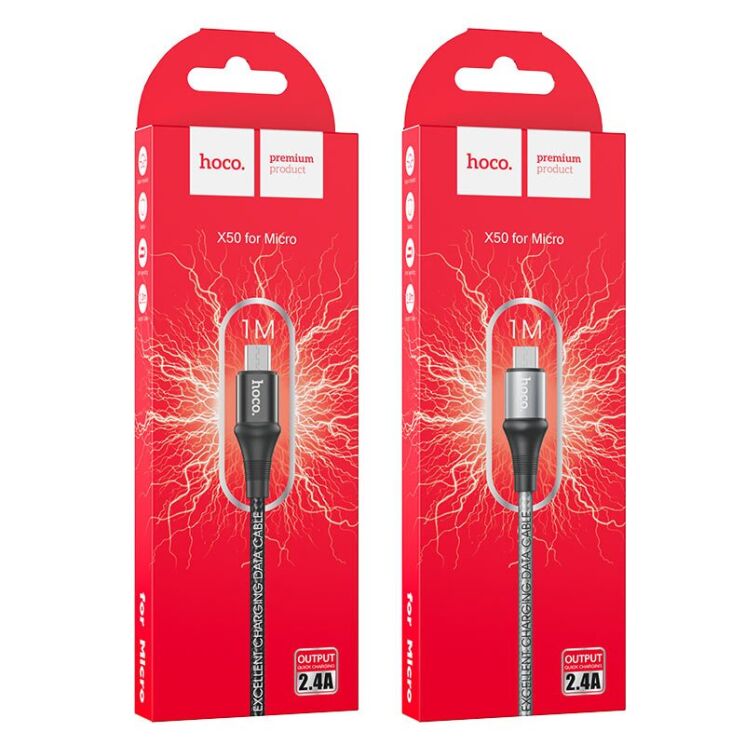 Дата-кабель Hoco X50 Excellent MicroUSB (2.4A, 1m) - Black: фото 4 из 10