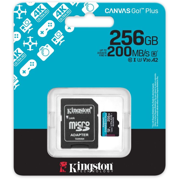 Карта памяти Kingston MicroSDXC Canvas Go Plus Gen4 256GB UHS-I U3 V30 A2 R200 + адаптер (SDCG4/256GB) - Black: фото 3 из 3
