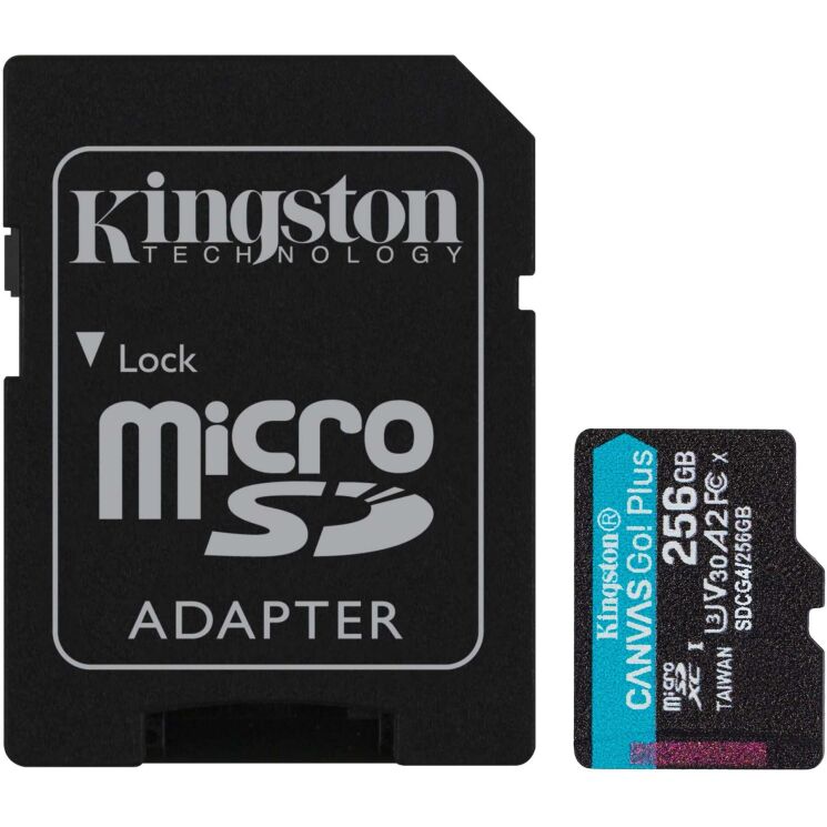 Карта памяти Kingston MicroSDXC Canvas Go Plus Gen4 256GB UHS-I U3 V30 A2 R200 + адаптер (SDCG4/256GB) - Black: фото 1 из 3
