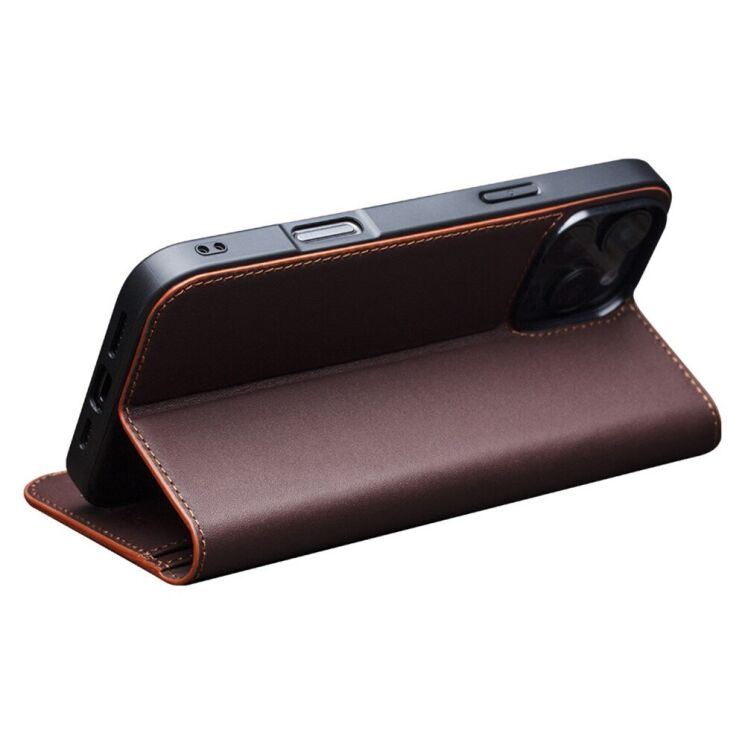 Кожаный чехол QIALINO Wallet Case для Apple iPhone 16 Pro - Brown: фото 2 из 8