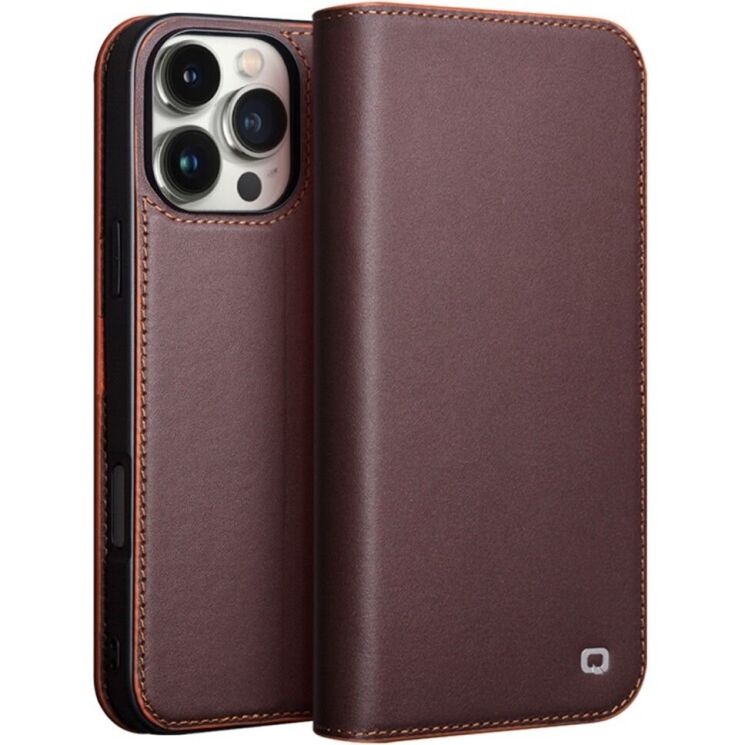 Кожаный чехол QIALINO Wallet Case для Apple iPhone 16 Pro - Brown: фото 1 из 8