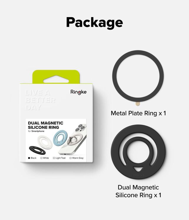 Магнитное кольцо-держатель Ringke Dual Magnetic Silicone Ring (8800293858775) - Black: фото 8 из 13