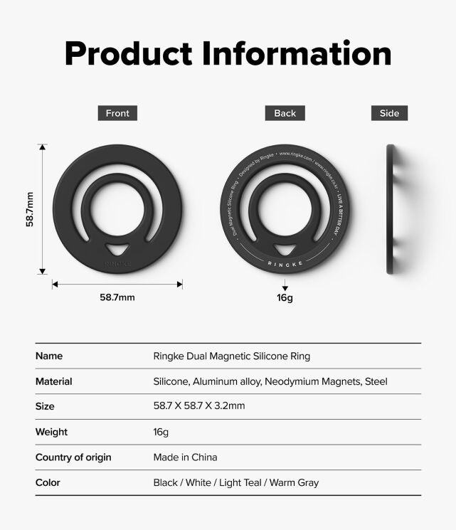 Магнитное кольцо-держатель Ringke Dual Magnetic Silicone Ring (8800293858775) - Black: фото 9 из 13