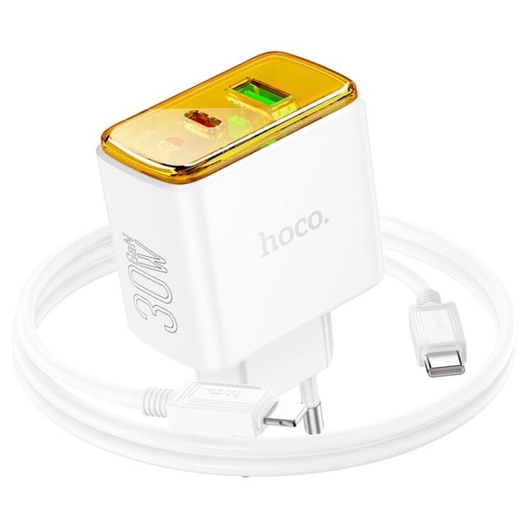 Сетевое зарядное устройство Hoco CS42A PD30W + QC3.0 + кабель Type-C to Lightning - White: фото 4 из 7