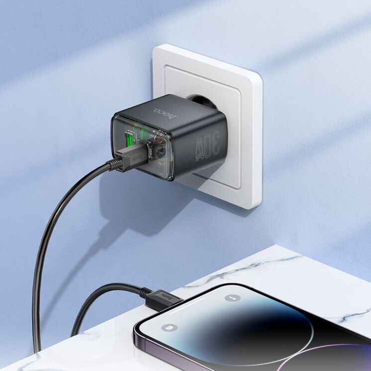 Сетевое зарядное устройство Hoco CS42A PD30W + QC3.0 + кабель Type-C to Lightning - Black: фото 6 из 6