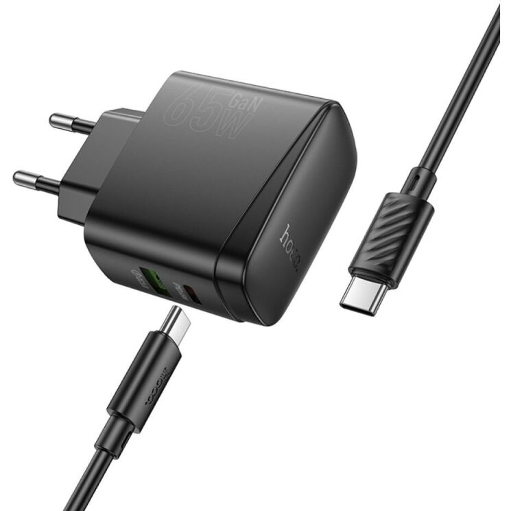 Сетевое зарядное устройство Hoco CS63A Bright PD65W (USB + Type-C) + кабель Type-C to Type-C - Black: фото 3 из 9