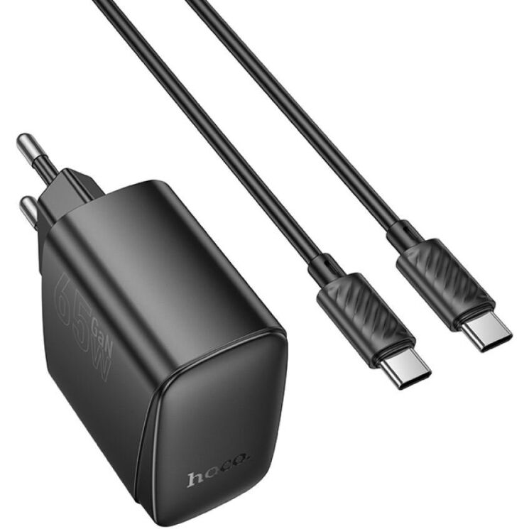 Сетевое зарядное устройство Hoco CS63A Bright PD65W (USB + Type-C) + кабель Type-C to Type-C - Black: фото 2 из 9