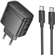 Мережевий зарядний пристрій Hoco CS63A Bright PD65W (USB + Type-C) + кабель Type-C to Type-C - Black: фото 1 з 9