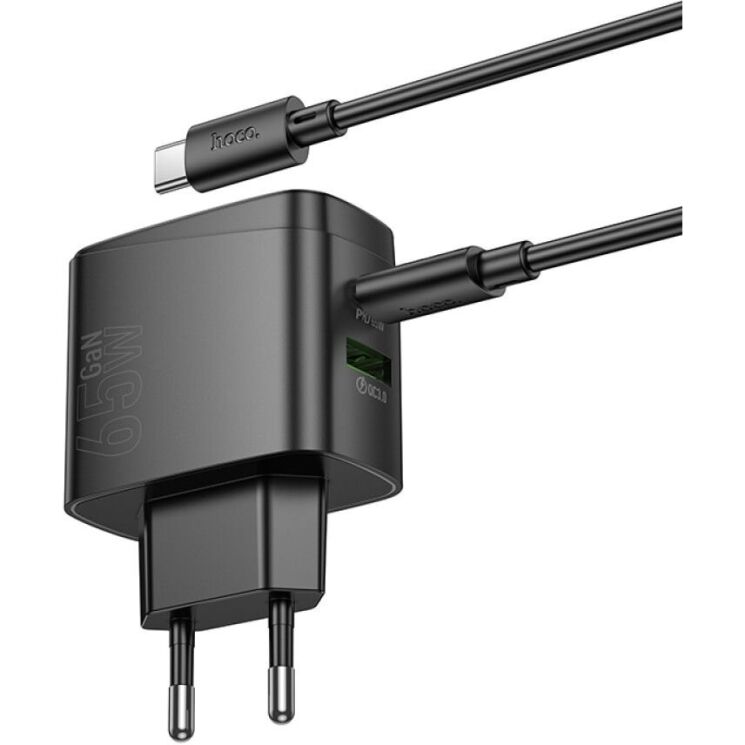 Сетевое зарядное устройство Hoco CS63A Bright PD65W (USB + Type-C) + кабель Type-C to Type-C - Black: фото 5 из 9
