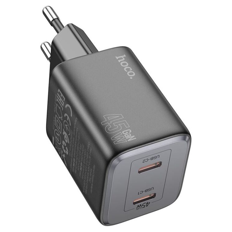 Сетевое зарядное устройство Hoco N42 Elogiado 2C PD45W - Black: фото 1 из 7