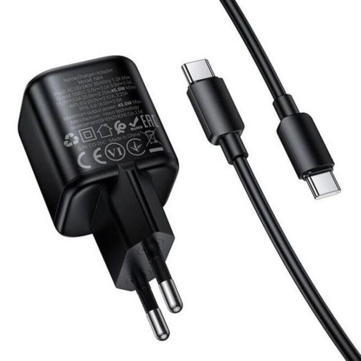 Сетевое зарядное устройство Hoco N84 PD45W + кабель Type-C to Type-C - Black (996003B) Сетевое зарядное устройство Hoco N84 PD45W + кабель Type-C to Type-C - Black: фото 6 из 9