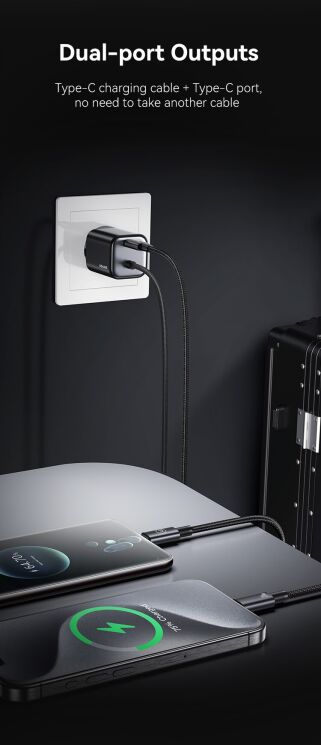 Мережевий зарядний пристрій USAMS US-CC261 GaN 20W (Type-C) + кабель Type-C - Black: фото 7 з 16