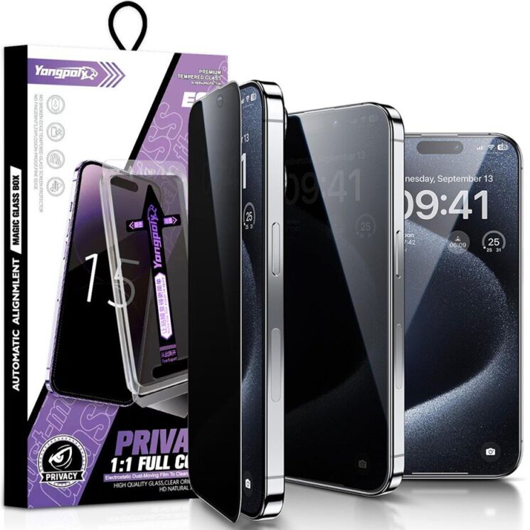 Захисне скло YONGPOLY Privacy для Apple iPhone 17 Pro - Black: фото 2 з 9