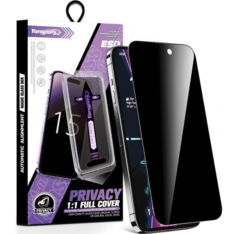Захисне скло YONGPOLY Privacy для Apple iPhone 17 Pro - Black: фото 1 з 9