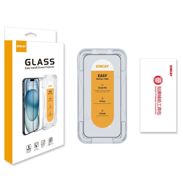 Защитное стекло ENKAY Easy Install Full Glue для Apple iPhone 16 Pro - Black: фото 9 из 9