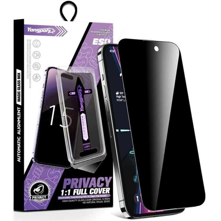 Защитное стекло YONGPOLY Privacy для Apple iPhone 16 - Black: фото 1 из 10