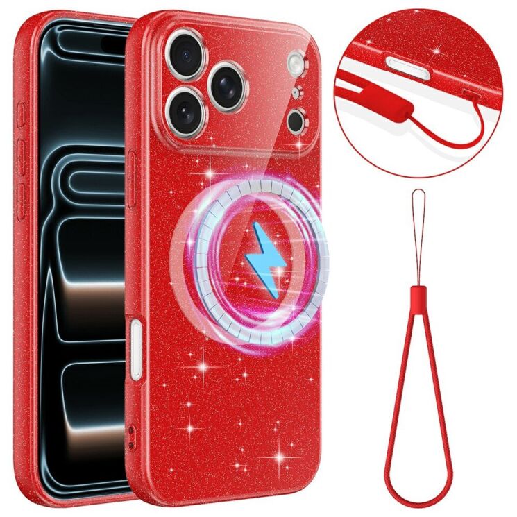 Захисний чохол Deexe Glitter Case with MagSafe для iPhone 18 Pro / 17 Pro - Red: фото 1 з 7
