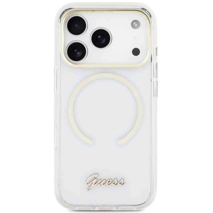 Защитный чехол Guess IML Script Metal MagSafe для iPhone 17 Pro Max (GUHMP17X5HTCSMST) - Transparent: фото 2 из 9