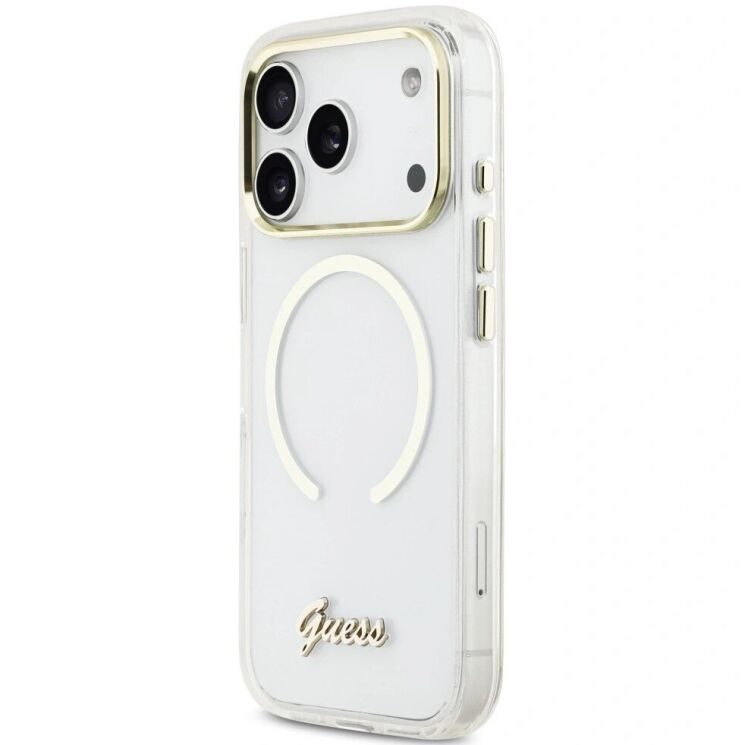 Защитный чехол Guess IML Script Metal MagSafe для iPhone 17 Pro Max (GUHMP17X5HTCSMST) - Transparent: фото 3 из 9