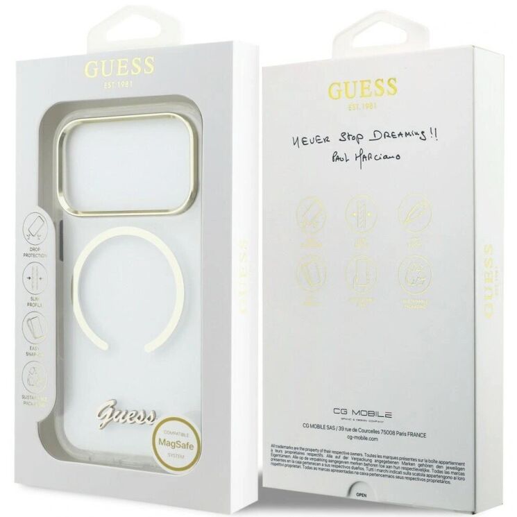 Защитный чехол Guess IML Script Metal MagSafe для iPhone 17 Pro Max (GUHMP17X5HTCSMST) - Transparent: фото 8 из 9