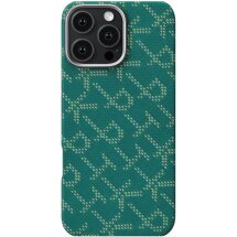 Защитный чехол Pitaka Tactile Woven Case Monogram для Apple iPhone 16 Pro Max (KI1601PTKP) - Green / Gold: фото 1 из 12