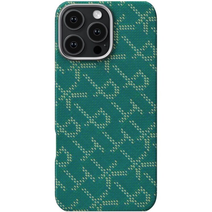 Защитный чехол Pitaka Tactile Woven Case Monogram для Apple iPhone 16 Pro Max (KI1601PTKP) - Green / Gold: фото 1 из 12