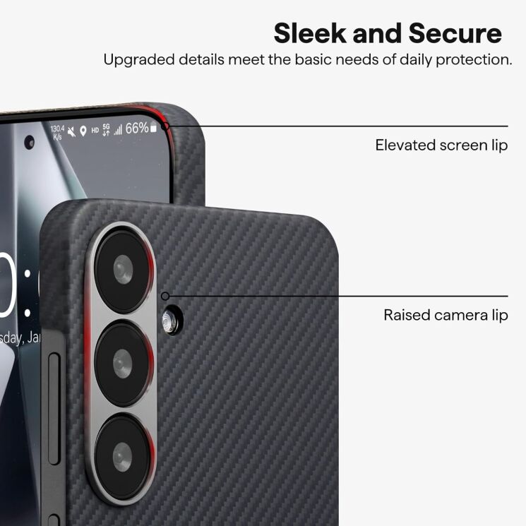 Защитный чехол Pitaka Ultra-Slim Case для Samsung Galaxy S25 Plus (S936) KS2501S - 600D Black / Grey (Twill): фото 7 из 11