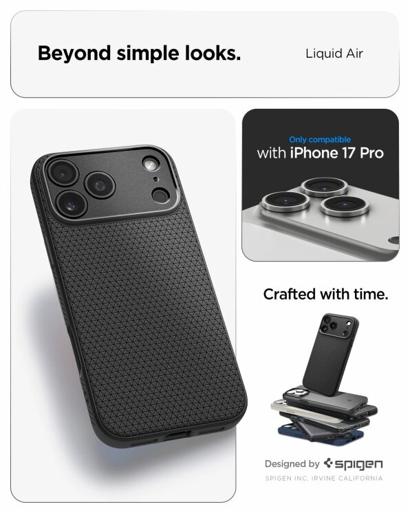 Захисний чохол Spigen (SGP) Liquid Air для Apple iPhone 17 Pro (ACS10331) - Matte Black: фото 8 з 13