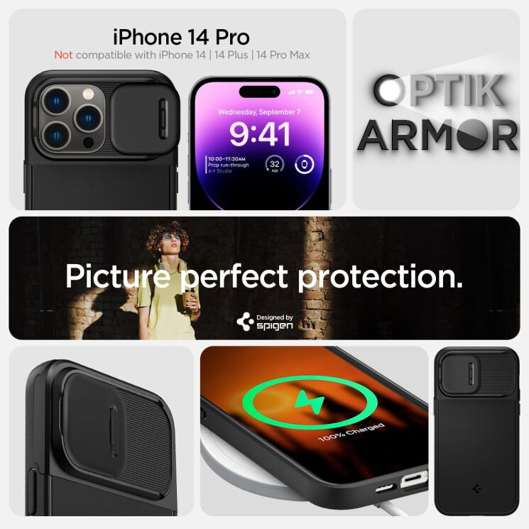 Защитный чехол Spigen (SGP) Optik Armor (MagFit) для Apple iPhone 14 Pro - Black: фото 18 из 24