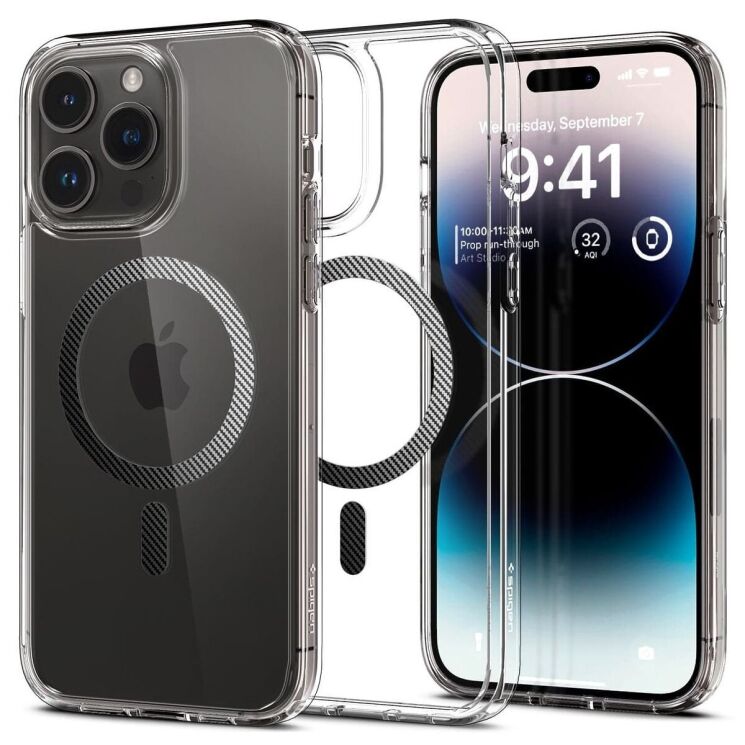 Защитный чехол Spigen (SGP) Ultra Hybrid (MagFit) для Apple iPhone 14 Pro Max - Carbon Fiber: фото 1 из 15