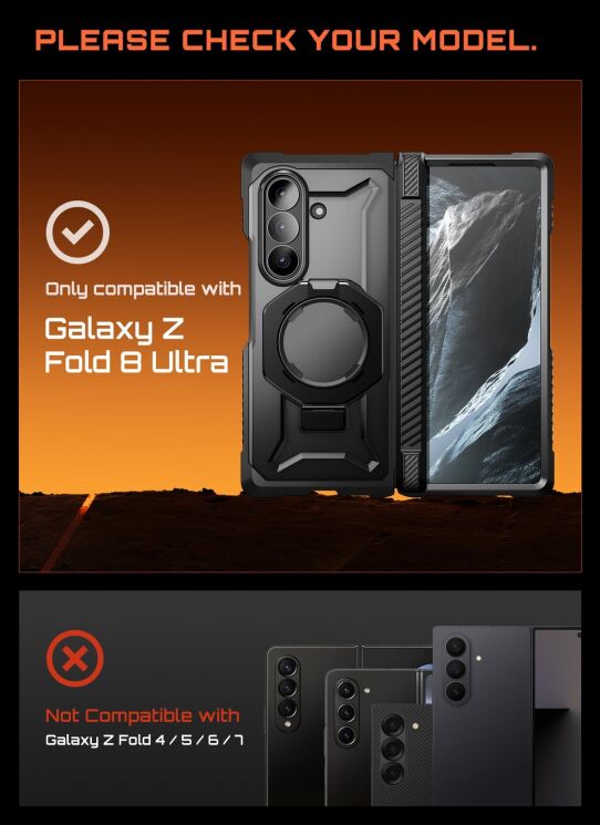 Защитный чехол Supcase UB Grip Magnetic для Samsung Galaxy Fold 8 Ultra (843439162198) - Black: фото 6 из 11