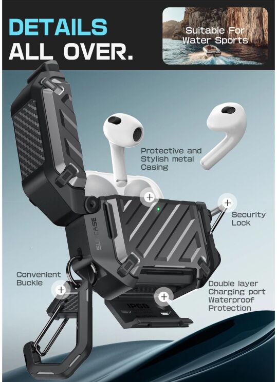 Защитный чехол Supcase Unicorn Beetle Pro Rugged Case (FH) для Apple AirPods 4 - Black: фото 6 из 10