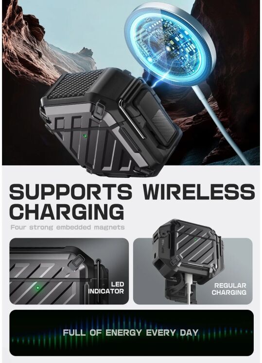 Защитный чехол Supcase Unicorn Beetle Pro Rugged Case (FH) для Apple AirPods 4 - Black: фото 8 из 10