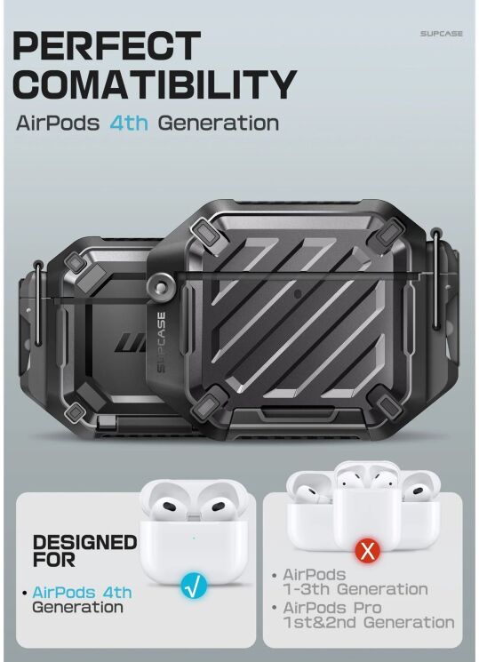 Защитный чехол Supcase Unicorn Beetle Pro Rugged Case (FH) для Apple AirPods 4 - Black: фото 4 из 10