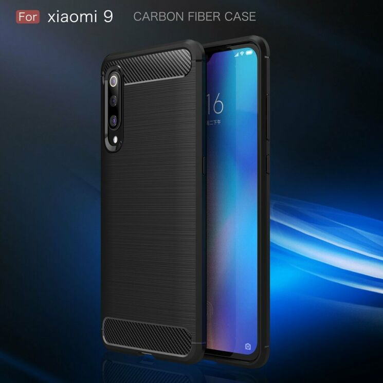 Силиконовый (TPU) чехол UniCase Carbon для Xiaomi Mi 9 - Black: фото 2 из 10