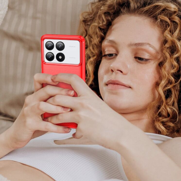 Защитный чехол UniCase Carbon для Xiaomi Poco F6 Pro - Red: фото 7 из 8