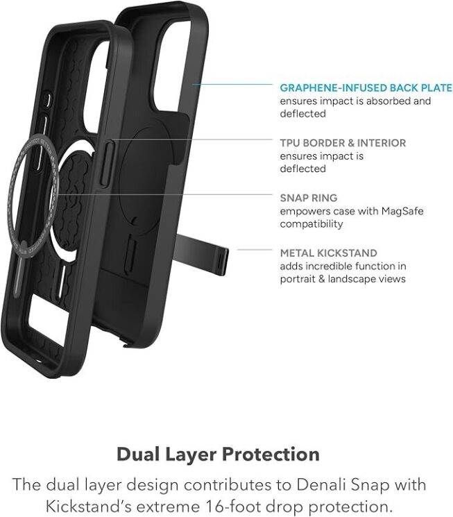 Захисний чохол Zagg Gear4 Denali Snap with Kickstand для Apple iPhone 15 Pro (702312348 / 702312718) - Black: фото 12 з 19