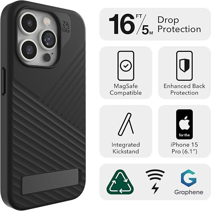 Захисний чохол Zagg Gear4 Denali Snap with Kickstand для Apple iPhone 15 Pro (702312348 / 702312718) - Black: фото 14 з 19