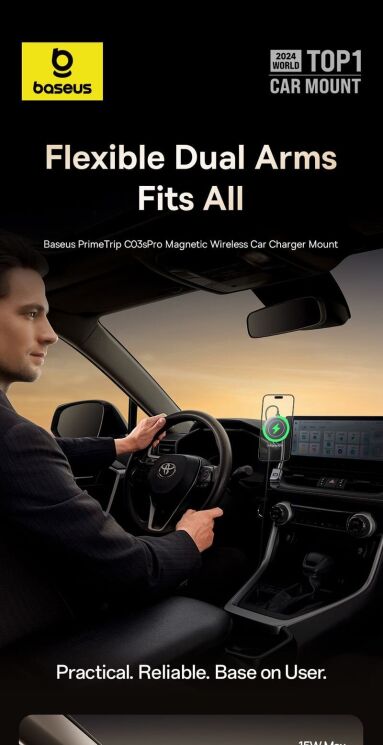 Автомобільний тримач з бездротовою зарядкою Baseus PrimeTrip C03s Pro (C0013B) - Cosmic Black: фото 5 з 16